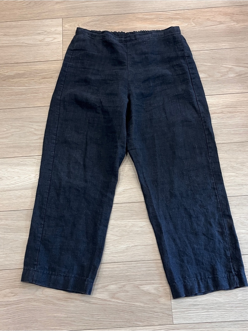Bryn Walker Black Linen Pull On Straight Leg Pants Made in USA Size L